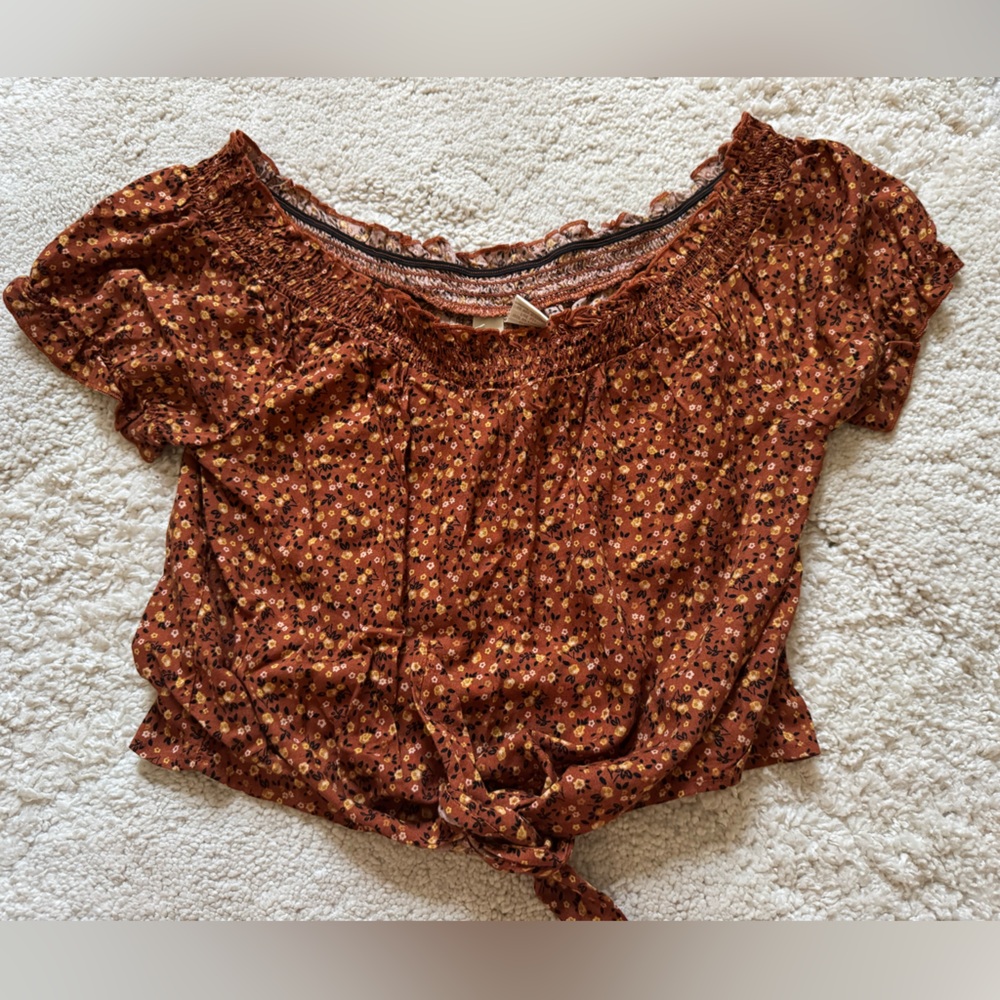 Burnt Orange Tie Front Top